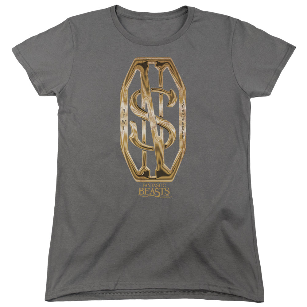 AN OFFCIALLY LICENSED FANTASTIC BEASTS SCAMANDER MONOGRAM WOMEN'S REGULAR FIT T-SHIRT CHARCOAL