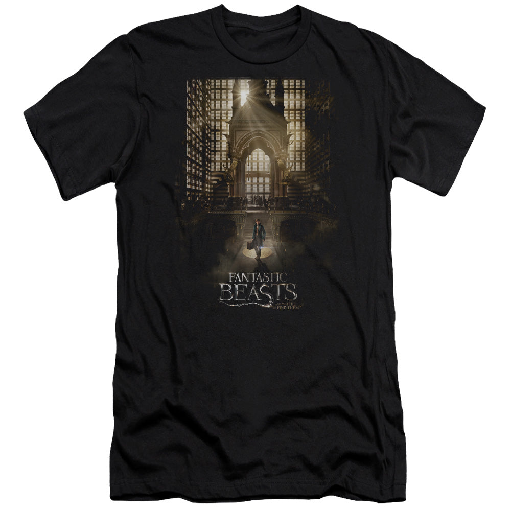 AN OFFCIALLY LICENSED FANTASTIC BEASTS POSTER MEN'S PREMIUM SLIM FIT T-SHIRT BLACK