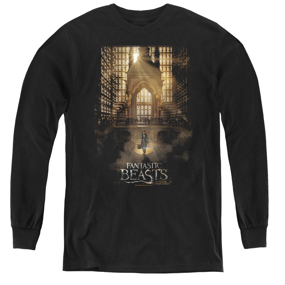 AN OFFCIALLY LICENSED FANTASTIC BEASTS POSTER YOUTH LONG SLEEVE T-SHIRT BLACK