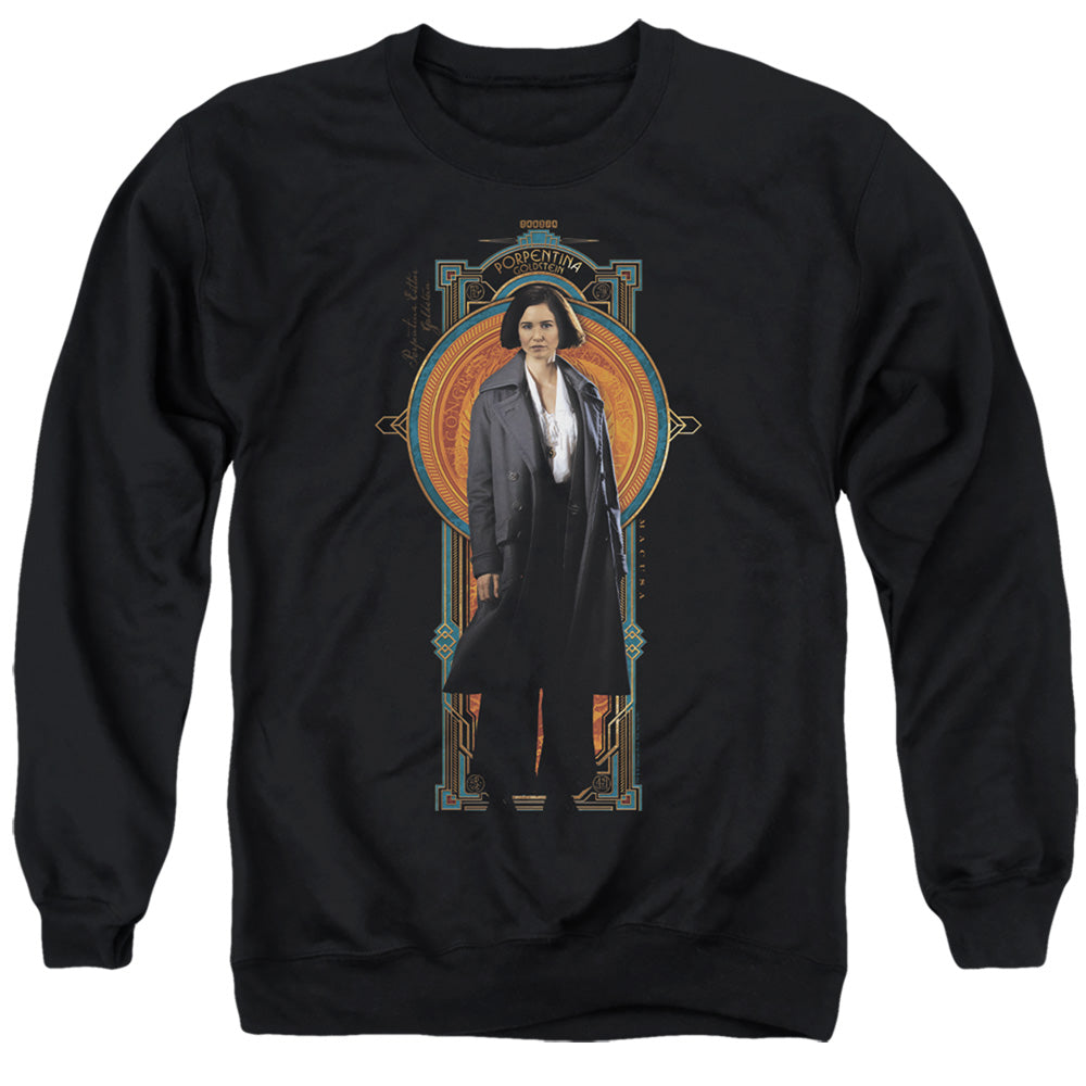 AN OFFCIALLY LICENSED FANTASTIC BEASTS PORPENTINA GOLDSTEIN ADULT UNISEX CREWNECK SWEATSHIRT BLACK