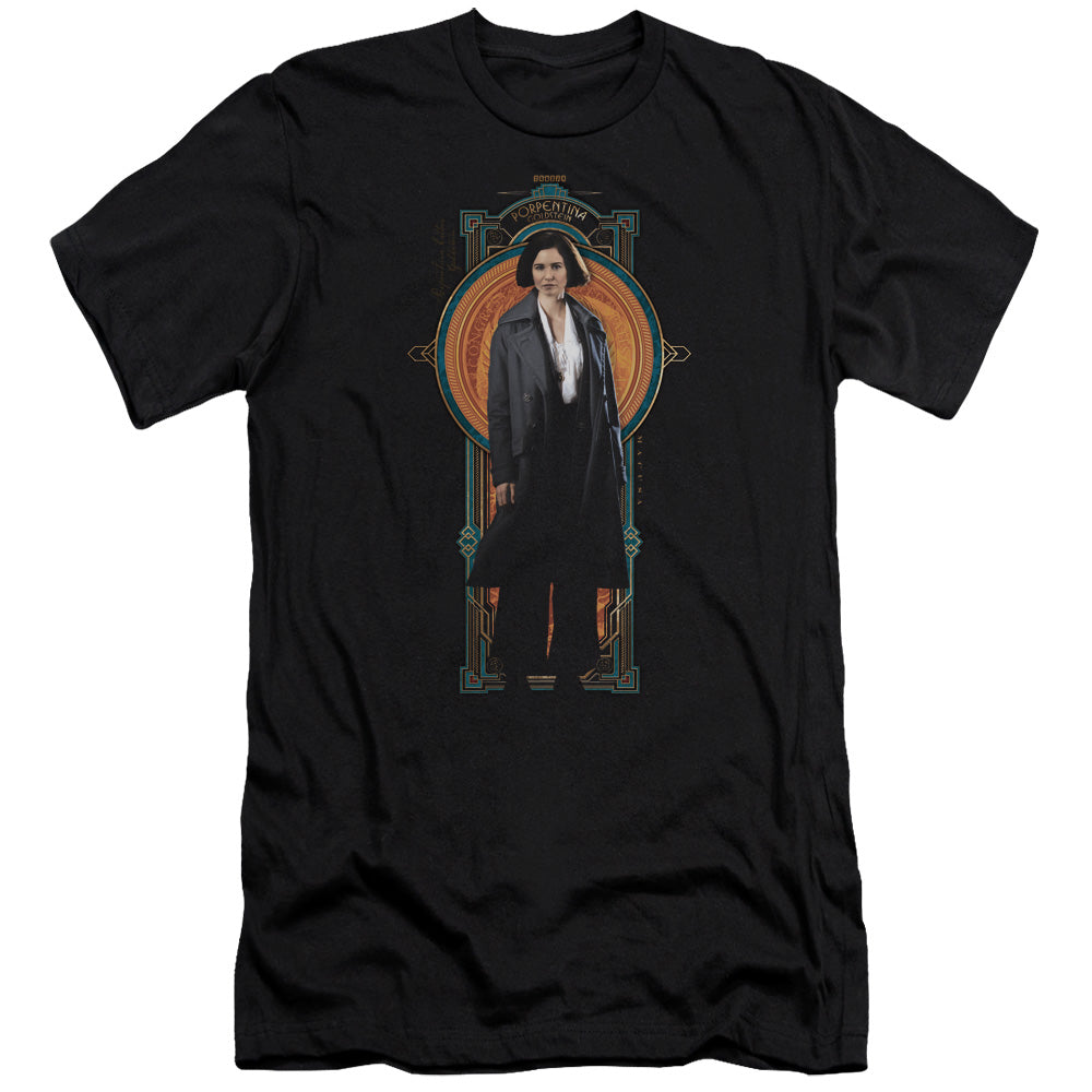 AN OFFCIALLY LICENSED FANTASTIC BEASTS PORPENTINA GOLDSTEIN MEN'S PREMIUM SLIM FIT T-SHIRT BLACK