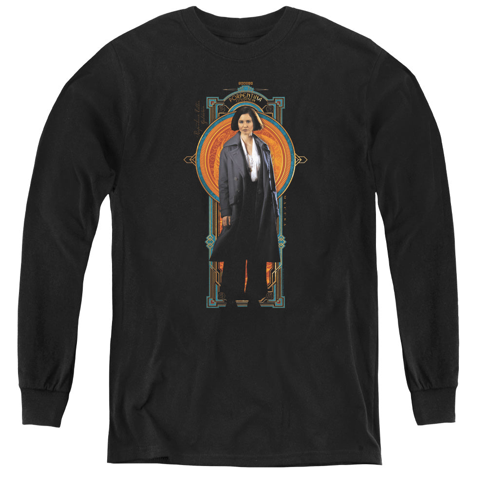 AN OFFCIALLY LICENSED FANTASTIC BEASTS PORPENTINA GOLDSTEIN YOUTH LONG SLEEVE T-SHIRT BLACK