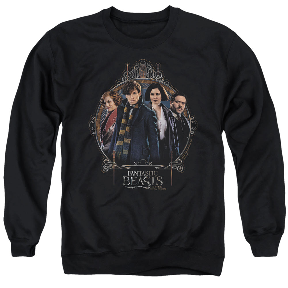 AN OFFCIALLY LICENSED FANTASTIC BEASTS GROUP PORTRAIT ADULT UNISEX CREWNECK SWEATSHIRT BLACK
