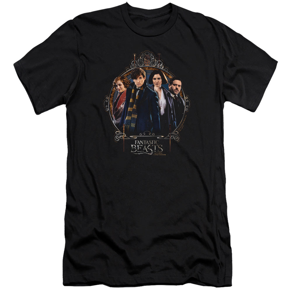 AN OFFCIALLY LICENSED FANTASTIC BEASTS GROUP PORTRAIT MEN'S PREMIUM SLIM FIT T-SHIRT BLACK