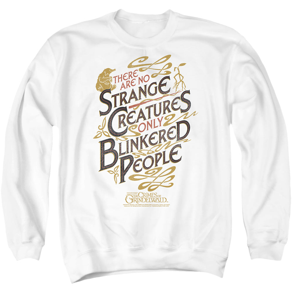 AN OFFCIALLY LICENSED FANTASTIC BEASTS 2 BLINKERED PEOPLE ADULT UNISEX CREWNECK SWEATSHIRT WHITE