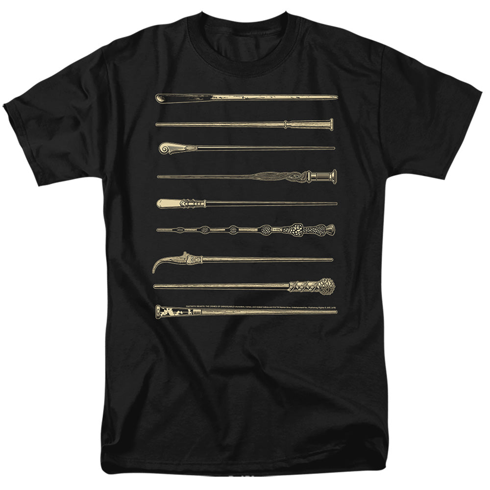 AN OFFCIALLY LICENSED FANTASTIC BEASTS 2 WANDS MEN'S REGULAR FIT T-SHIRT BLACK