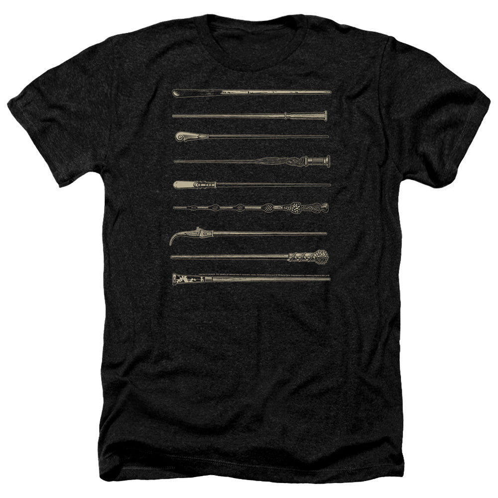 AN OFFCIALLY LICENSED FANTASTIC BEASTS 2 WANDS MEN'S HEATHER T-SHIRT CHARCOAL