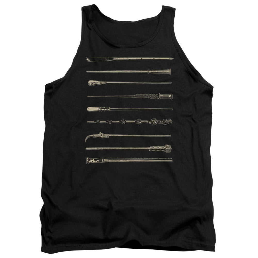 AN OFFCIALLY LICENSED FANTASTIC BEASTS 2 WANDS ADULT UNISEX TANK TOP BLACK