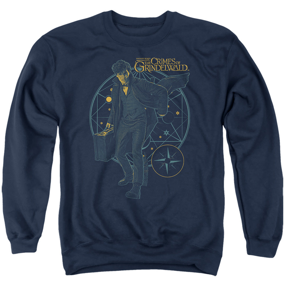 AN OFFCIALLY LICENSED FANTASTIC BEASTS 2 SUITCASE ADULT UNISEX CREWNECK SWEATSHIRT NAVY
