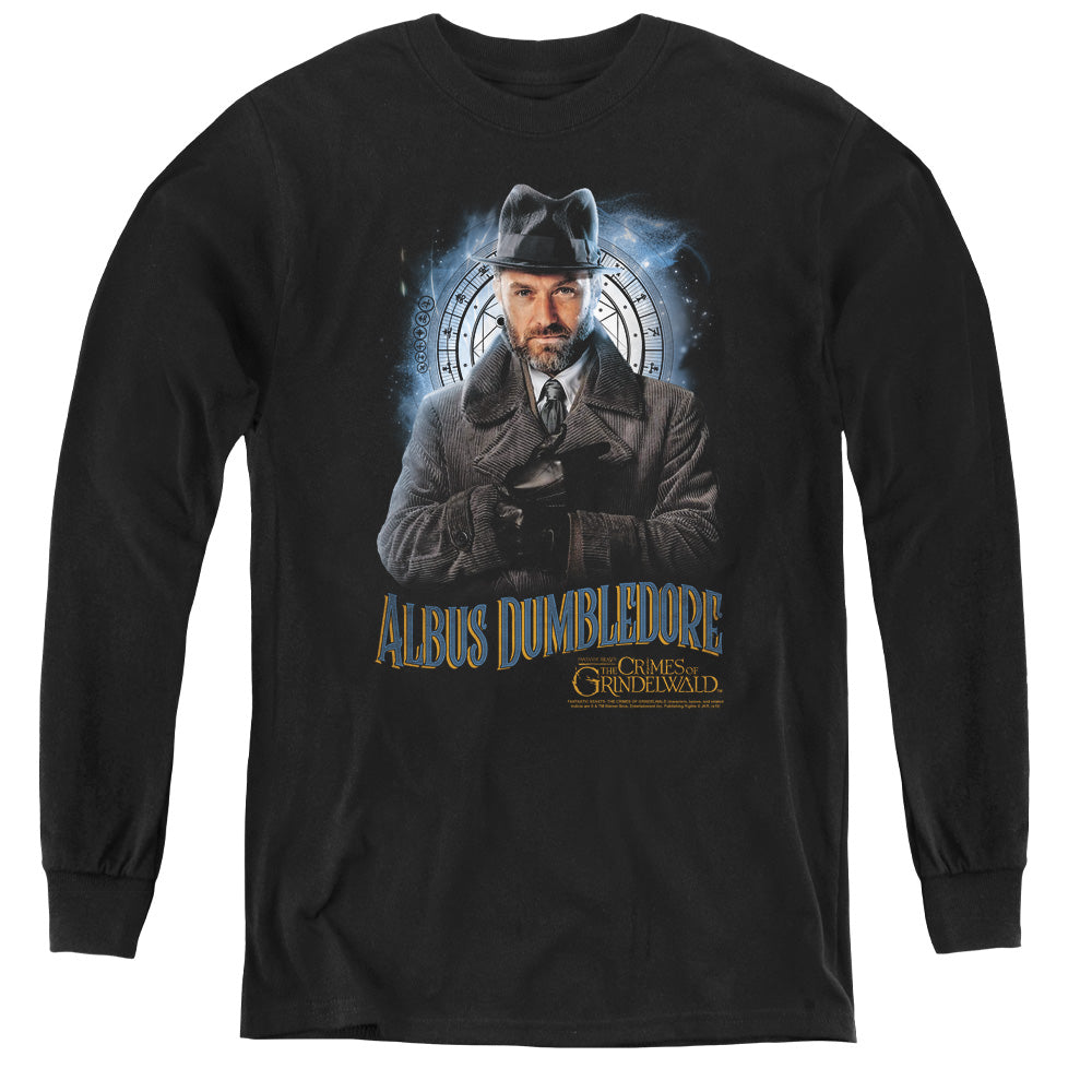 AN OFFCIALLY LICENSED FANTASTIC BEASTS 2 DUMBLEDORE YOUTH LONG SLEEVE T-SHIRT BLACK