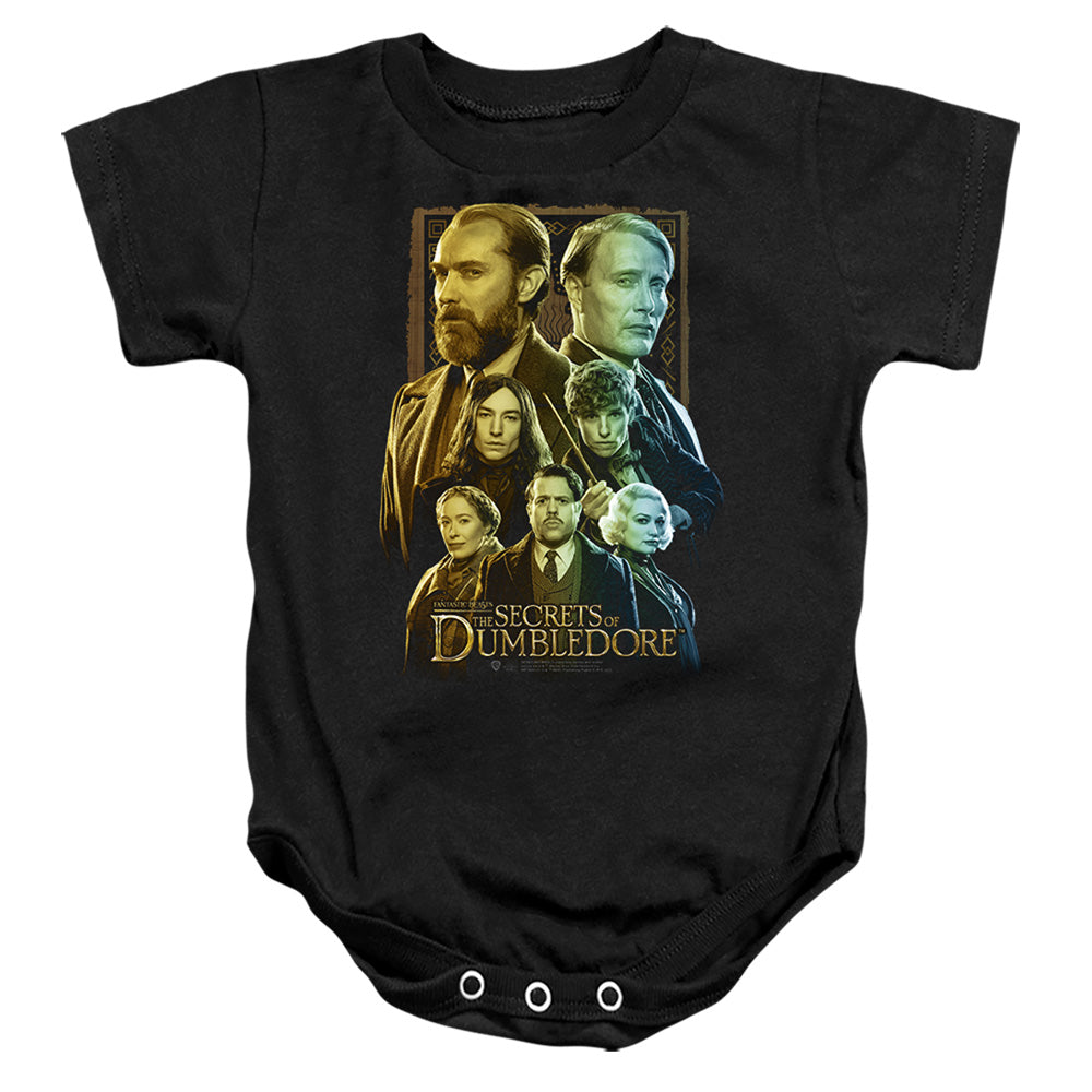 AN OFFCIALLY LICENSED FANTASTIC BEASTS THE SECRETS OF DUMBLEDORE CHARACTER PORTRAITS BABY BODYSUIT BLACK