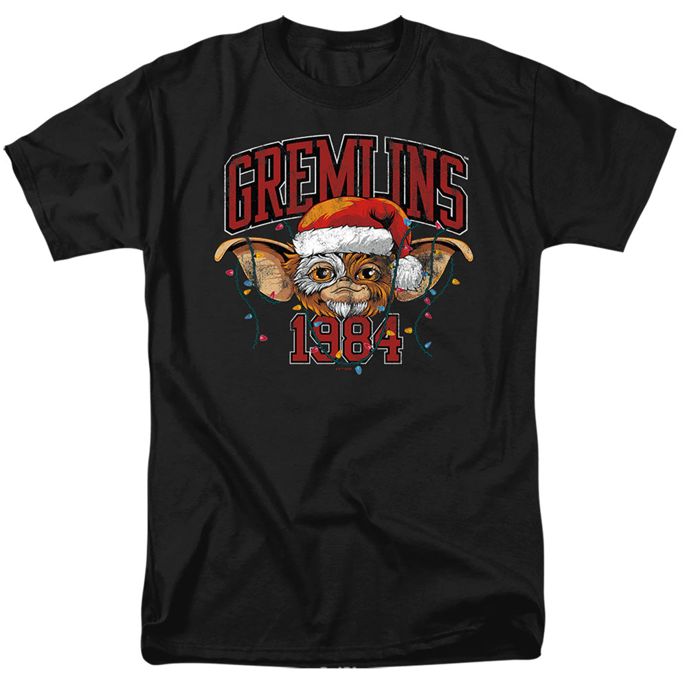 AN OFFCIALLY LICENSED GREMLINS VARSITY CHRISTMAS MEN'S REGULAR FIT T-SHIRT BLACK