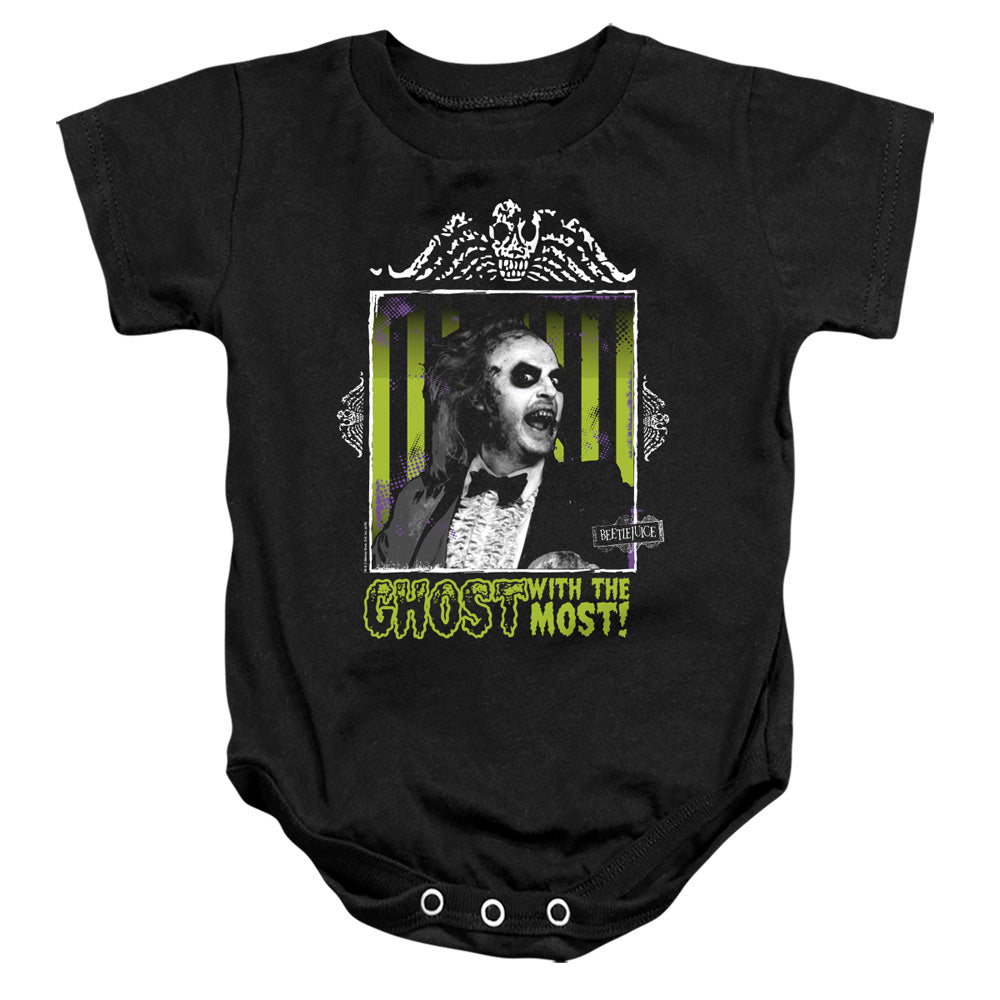 AN OFFCIALLY LICENSED BEETLEJUICE GHOST BABY BODYSUIT BLACK