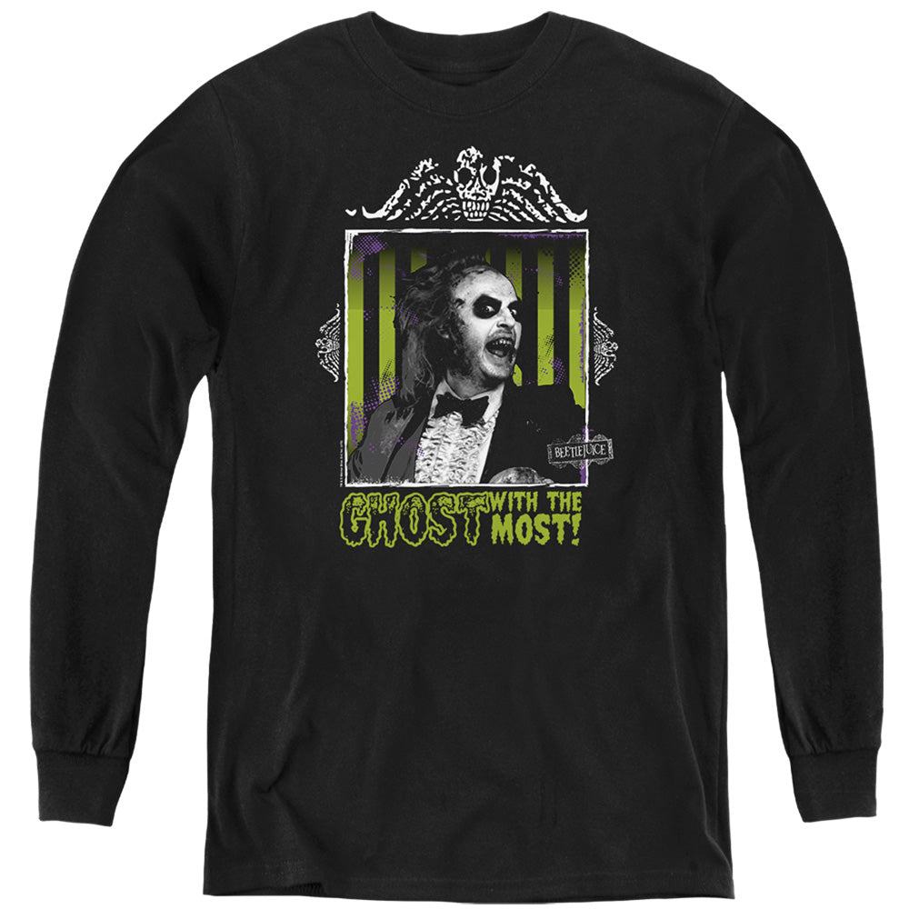 AN OFFCIALLY LICENSED BEETLEJUICE GHOST YOUTH LONG SLEEVE T-SHIRT BLACK
