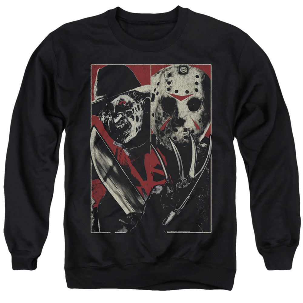 AN OFFCIALLY LICENSED FREDDY VS JASON VS ADULT UNISEX CREWNECK SWEATSHIRT BLACK
