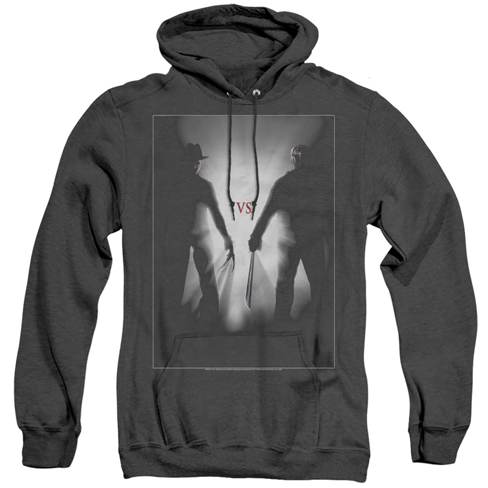 AN OFFCIALLY LICENSED FREDDY VS JASON SILHOUETTES ADULT UNISEX HEATHER PULLOVER HOODIE BLACK