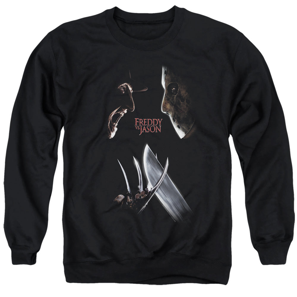 AN OFFCIALLY LICENSED FREDDY VS JASON FACE OFF ADULT UNISEX CREWNECK SWEATSHIRT BLACK