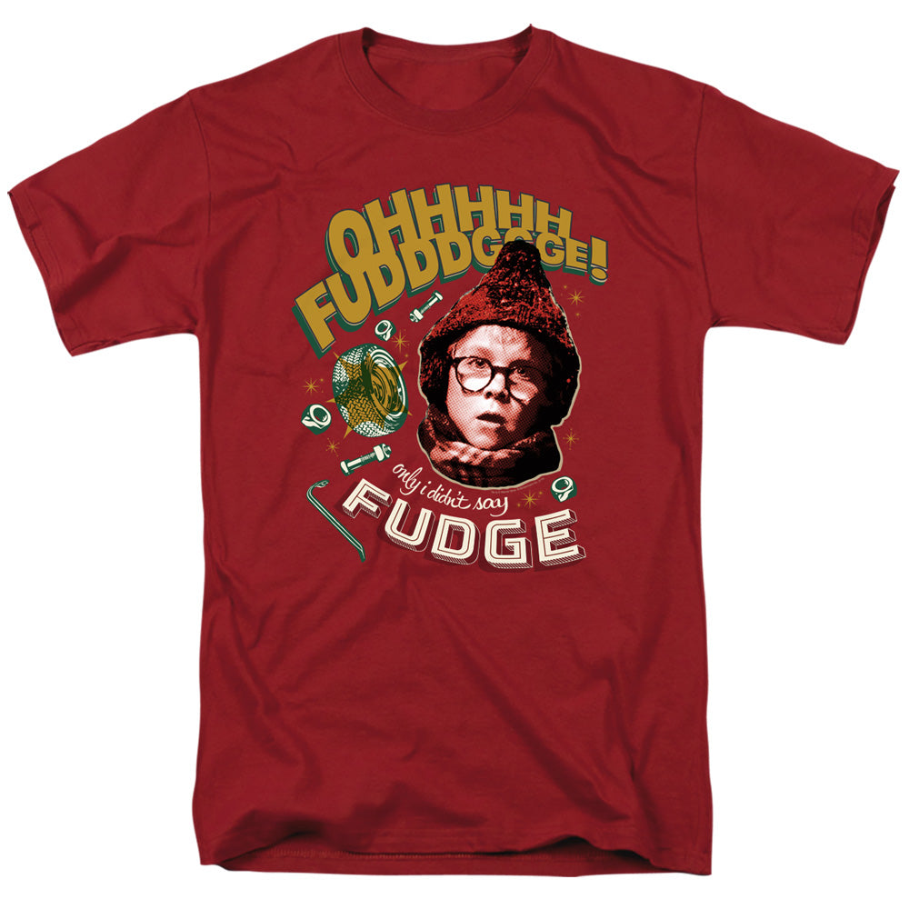 AN OFFCIALLY LICENSED A CHRISTMAS STORY OH FUDGE! MEN'S REGULAR FIT T-SHIRT CARDINAL