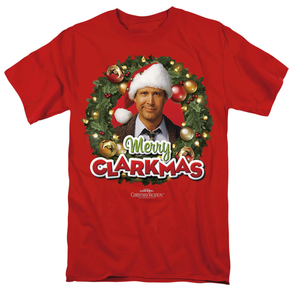 AN OFFCIALLY LICENSED CHRISTMAS VACATION MERRY CLARKMAS MEN'S REGULAR FIT T-SHIRT RED