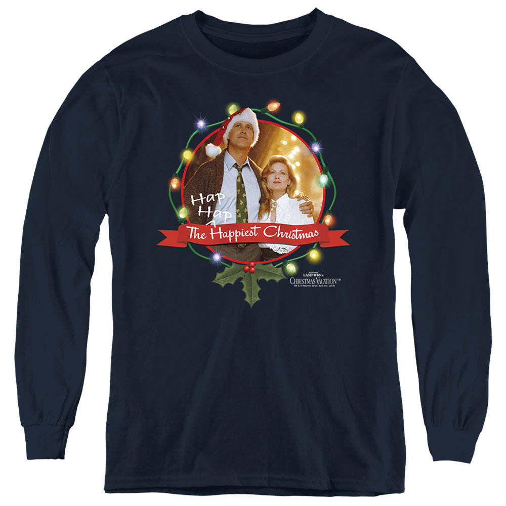 AN OFFCIALLY LICENSED CHRISTMAS VACATION HA HA HAPPIEST YOUTH LONG SLEEVE T-SHIRT NAVY