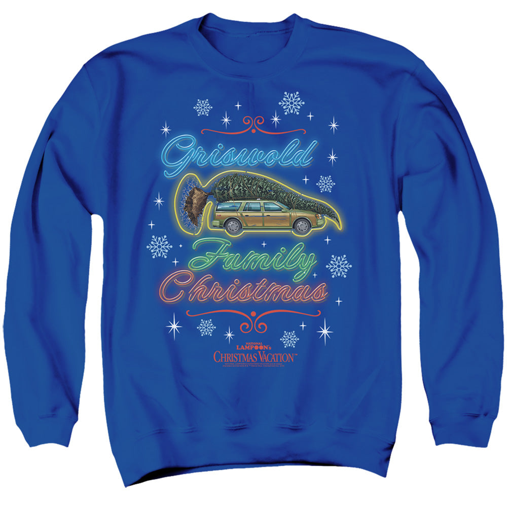 AN OFFCIALLY LICENSED CHRISTMAS VACATION NEON GRISWALD ADULT UNISEX CREWNECK SWEATSHIRT ROYAL