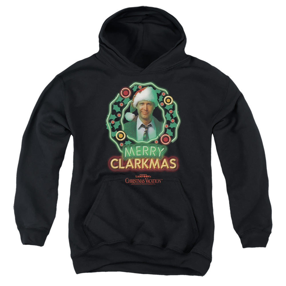AN OFFCIALLY LICENSED CHRISTMAS VACATION NEON CLARK YOUTH HOODIE BLACK