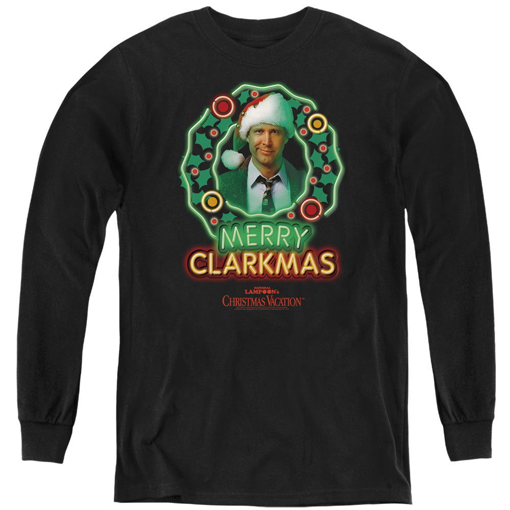 AN OFFCIALLY LICENSED CHRISTMAS VACATION NEON CLARK YOUTH LONG SLEEVE T-SHIRT BLACK
