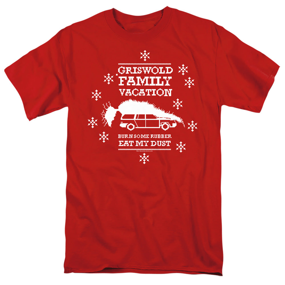 AN OFFCIALLY LICENSED CHRISTMAS VACATION BURN SOME RUBBER MEN'S REGULAR FIT T-SHIRT RED