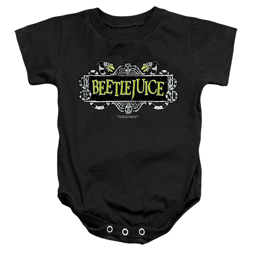 AN OFFCIALLY LICENSED BEETLEJUICE MOVIE LOGO BABY BODYSUIT BLACK