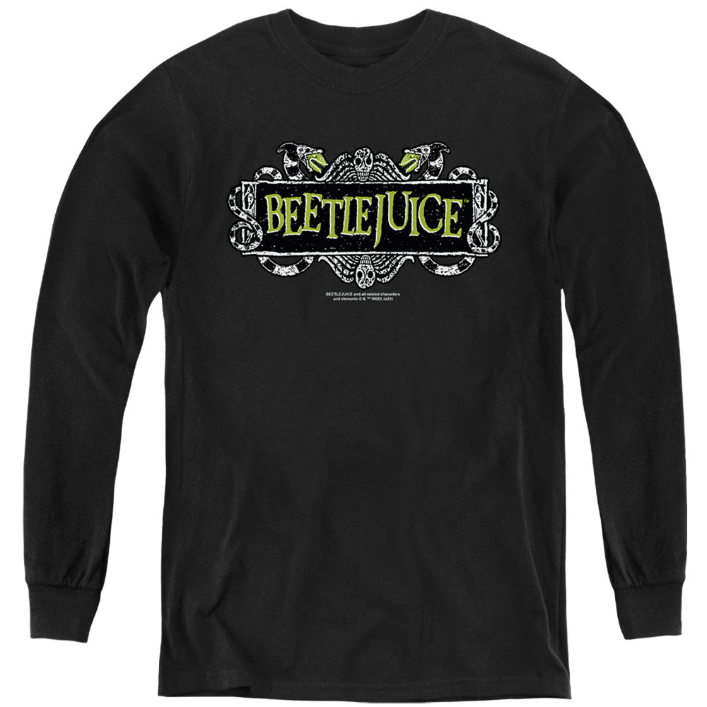 AN OFFCIALLY LICENSED BEETLEJUICE MOVIE LOGO YOUTH LONG SLEEVE T-SHIRT BLACK