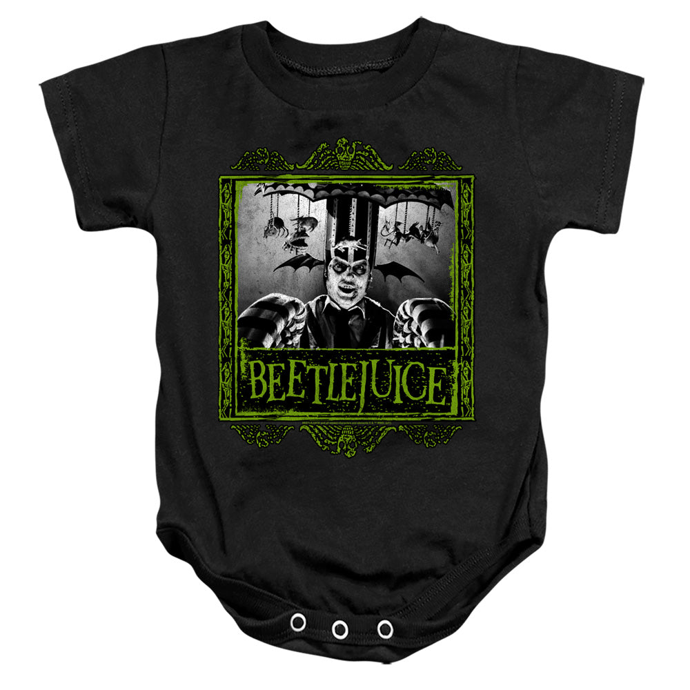 AN OFFCIALLY LICENSED BEETLEJUICE CAROUSEL BEETLEJUICE BABY BODYSUIT BLACK