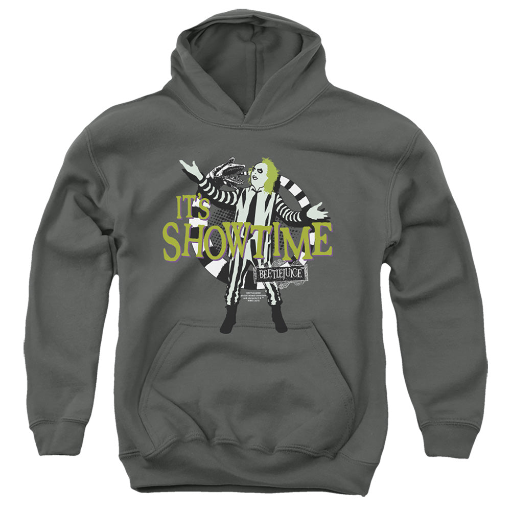 AN OFFCIALLY LICENSED BEETLEJUICE ITS SHOWTIME YOUTH HOODIE CHARCOAL