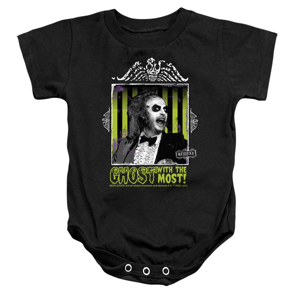 AN OFFCIALLY LICENSED BEETLEJUICE GHOST WITH THE MOST BABY BODYSUIT BLACK