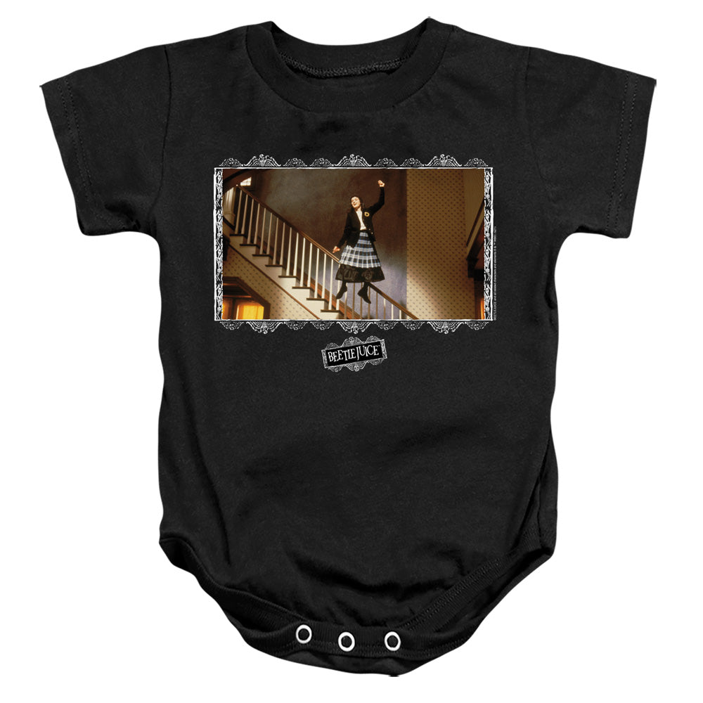 AN OFFCIALLY LICENSED BEETLEJUICE SHAKE SHAKE SHAKE BABY BODYSUIT BLACK