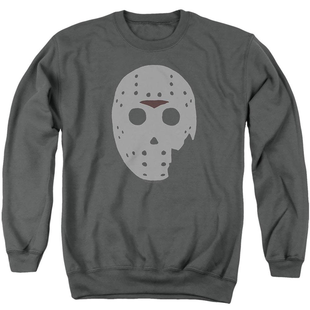 AN OFFCIALLY LICENSED FRIDAY THE 13TH JASON'S MASK ADULT UNISEX CREWNECK SWEATSHIRT CHARCOAL
