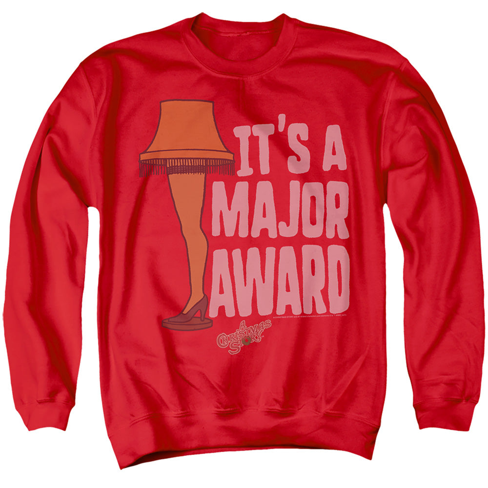 AN OFFCIALLY LICENSED A CHRISTMAS STORY MAJOR AWARD LEG LAMP ADULT UNISEX CREWNECK SWEATSHIRT RED