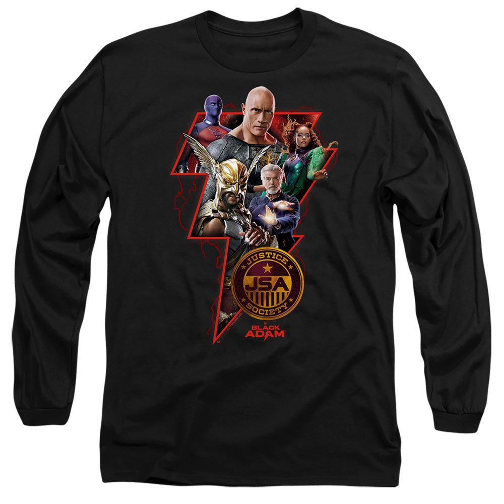 AN OFFCIALLY LICENSED BLACK ADAM BLACK ADAM CHARACTER BOLT MEN'S LONG SLEEVE T-SHIRT BLACK