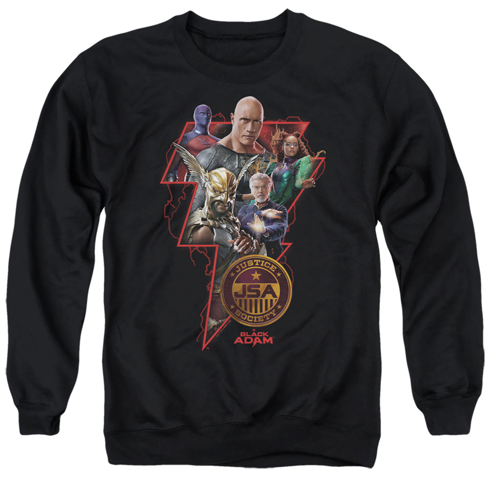 AN OFFCIALLY LICENSED BLACK ADAM BLACK ADAM CHARACTER BOLT ADULT UNISEX CREWNECK SWEATSHIRT BLACK