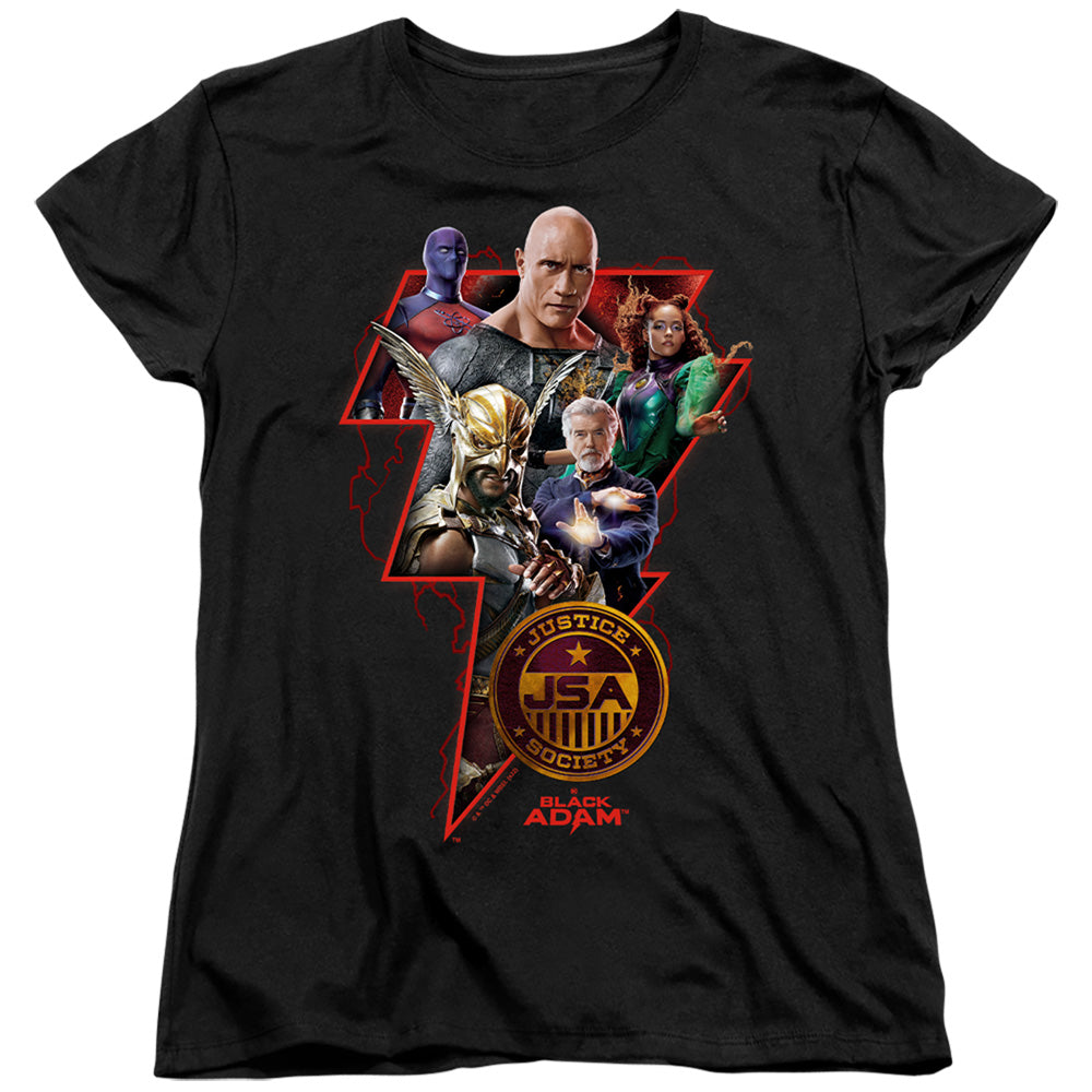 AN OFFCIALLY LICENSED BLACK ADAM BLACK ADAM CHARACTER BOLT WOMEN'S REGULAR FIT T-SHIRT BLACK