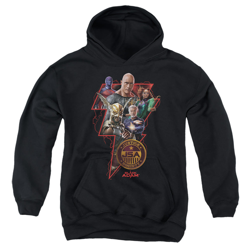 AN OFFCIALLY LICENSED BLACK ADAM BLACK ADAM CHARACTER BOLT YOUTH HOODIE BLACK