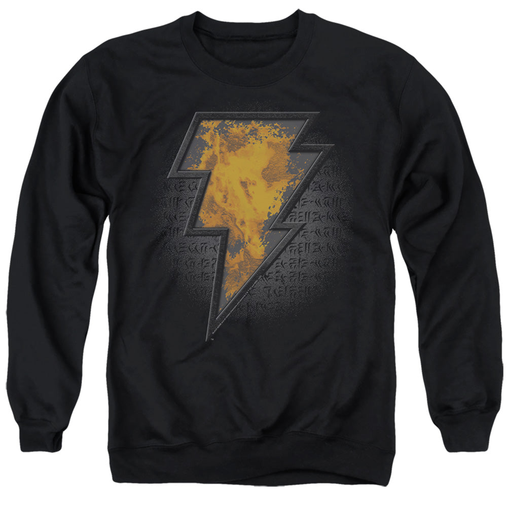 AN OFFCIALLY LICENSED BLACK ADAM BLACK ADAM BEVELED EMBLEM ADULT UNISEX CREWNECK SWEATSHIRT BLACK