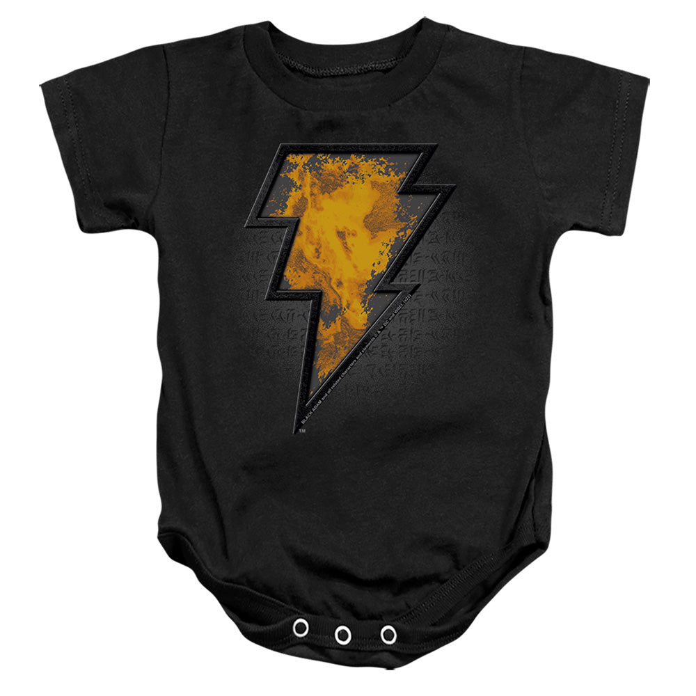 AN OFFCIALLY LICENSED BLACK ADAM BLACK ADAM BEVELED EMBLEM BABY BODYSUIT BLACK