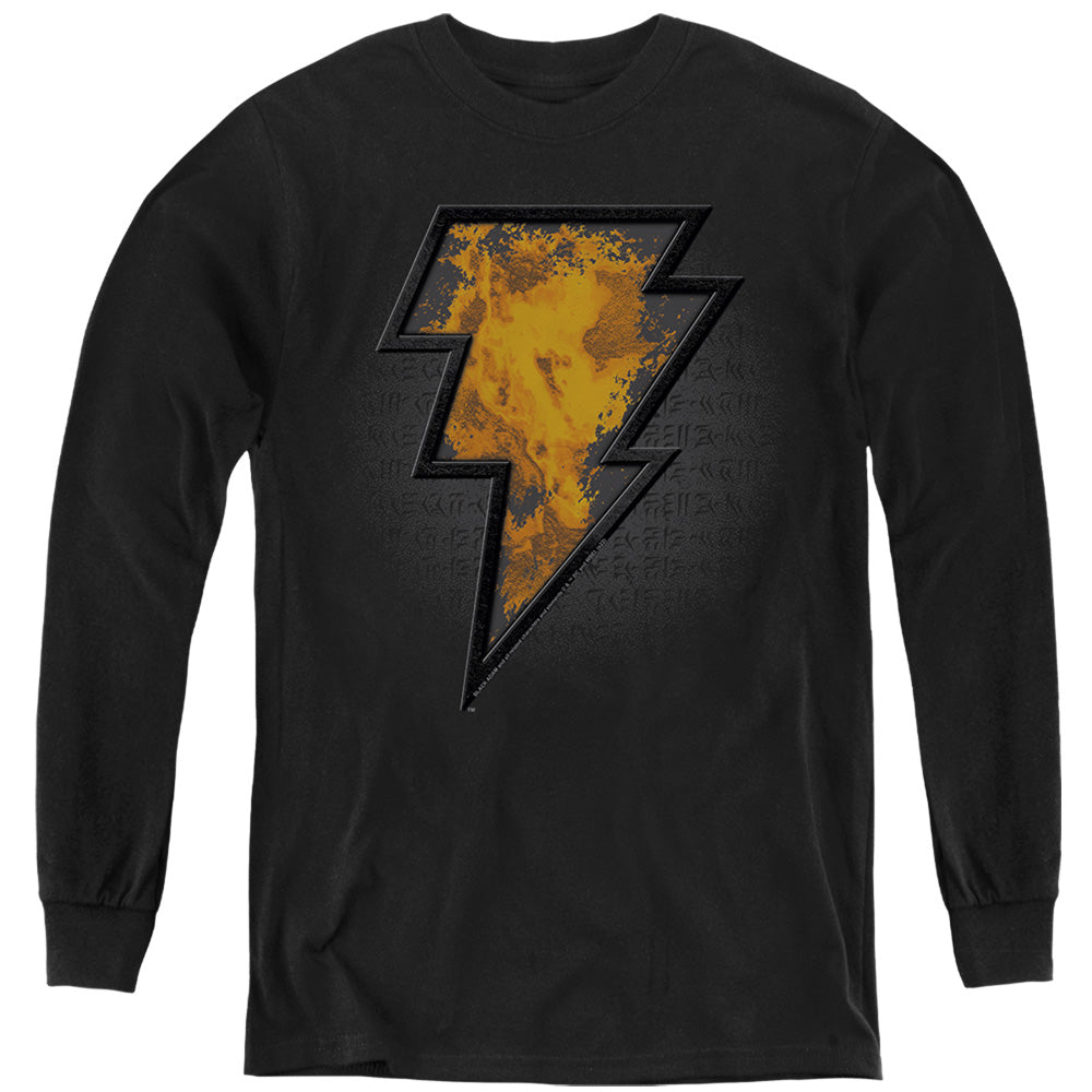 AN OFFCIALLY LICENSED BLACK ADAM BLACK ADAM BEVELED EMBLEM YOUTH LONG SLEEVE T-SHIRT BLACK