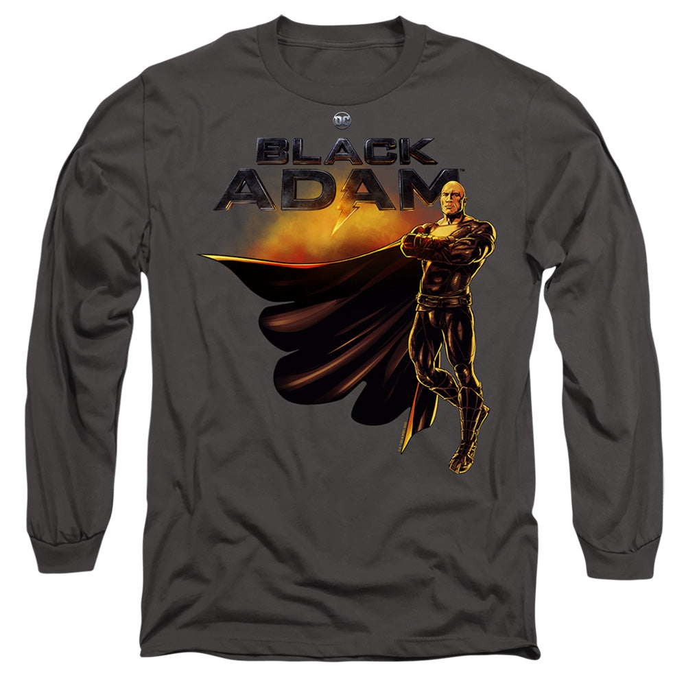 AN OFFCIALLY LICENSED BLACK ADAM BLACK ADAM LOGO WITH CHARACTER MEN'S LONG SLEEVE T-SHIRT CHARCOAL