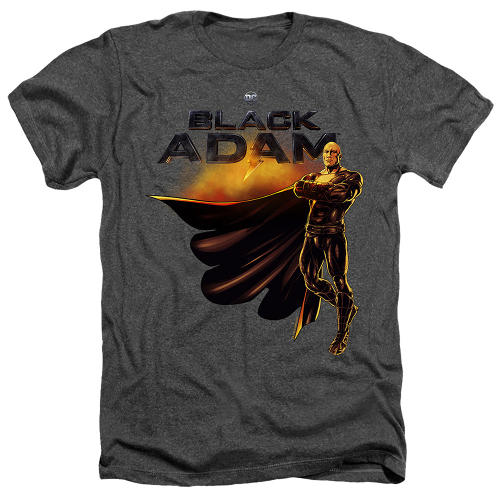 AN OFFCIALLY LICENSED BLACK ADAM BLACK ADAM LOGO WITH CHARACTER MEN'S HEATHER T-SHIRT CHARCOAL