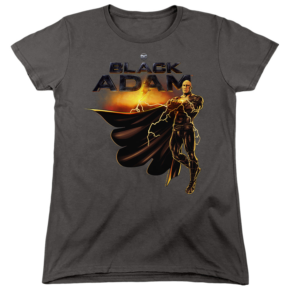 AN OFFCIALLY LICENSED BLACK ADAM BLACK ADAM LOGO WITH CHARACTER WOMEN'S REGULAR FIT T-SHIRT CHARCOAL