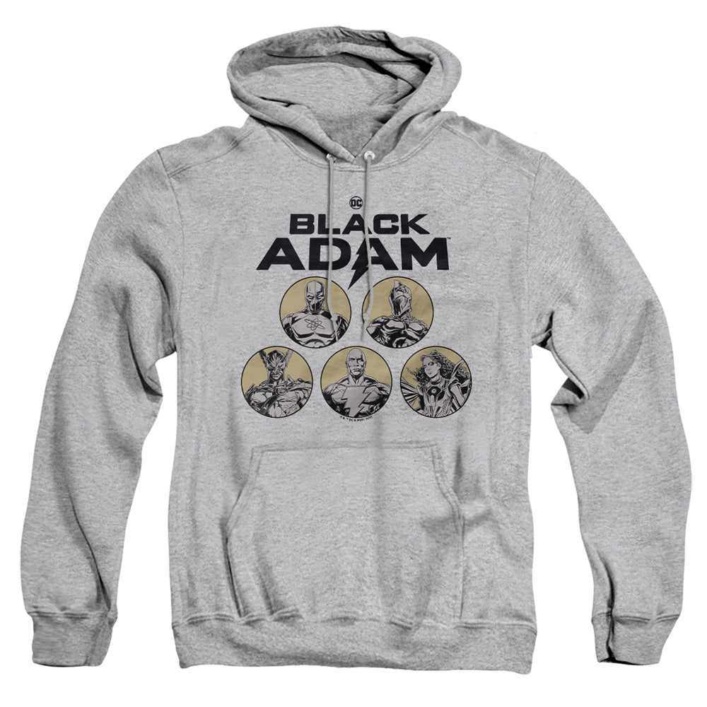 AN OFFCIALLY LICENSED BLACK ADAM BLACK ADAM CONTRAST GROUP ADULT UNISEX PULLOVER HOODIE ATHLETIC HEATHER