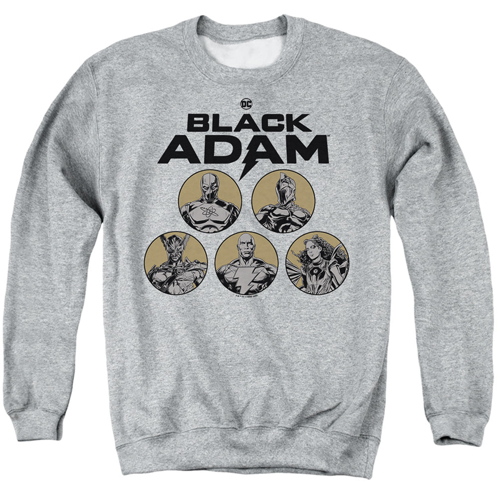 AN OFFCIALLY LICENSED BLACK ADAM BLACK ADAM CONTRAST GROUP ADULT UNISEX CREWNECK SWEATSHIRT ATHLETIC HEATHER