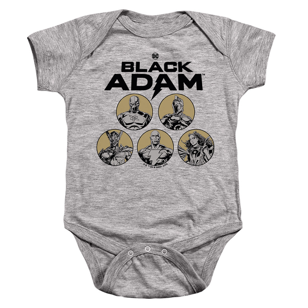 AN OFFCIALLY LICENSED BLACK ADAM BLACK ADAM CONTRAST GROUP BABY BODYSUIT ATHLETIC HEATHER