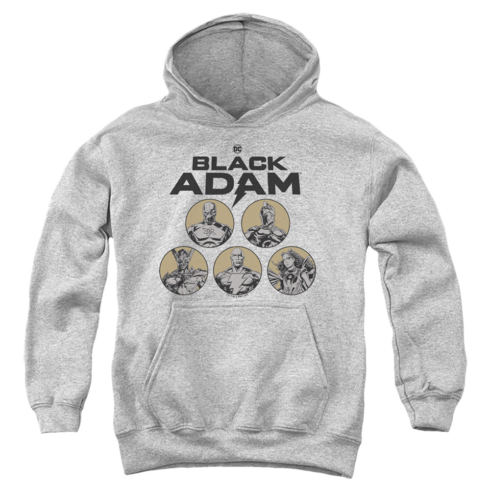 AN OFFCIALLY LICENSED BLACK ADAM BLACK ADAM CONTRAST GROUP YOUTH HOODIE ATHLETIC HEATHER